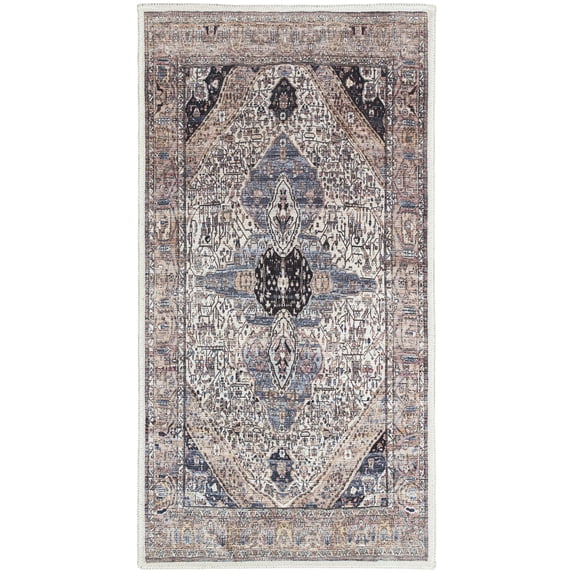 Nourison Brilliance Machine Washable 2' x 4' Ivory Blue Vintage Indoor Rug