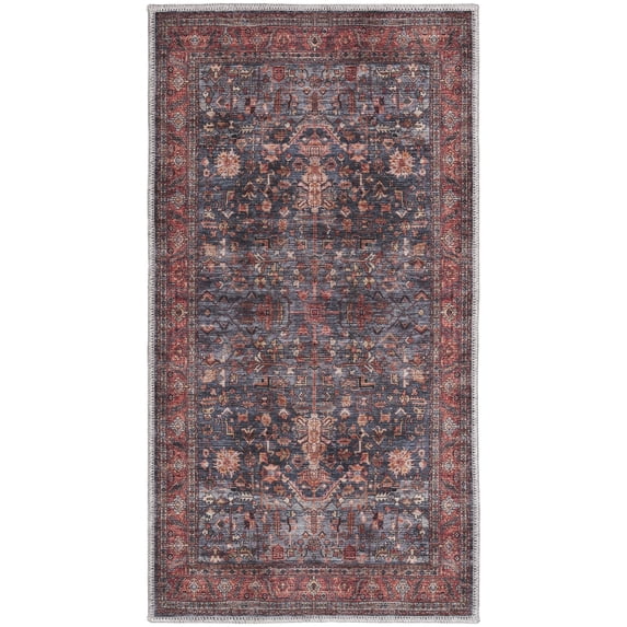 Nourison Brilliance Machine Washable 2' x 3'9" Navy Brick Vintage Indoor Non-Slip Flatweave Rug