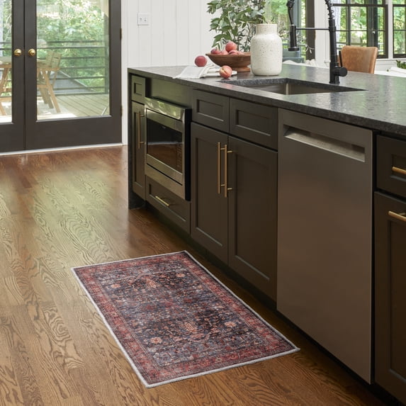 Nourison Brilliance Machine Washable 2' x 4' Navy/Brick Vintage Indoor Rug