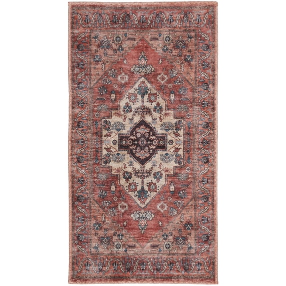 Nourison Brilliance Machine Washable 2' x 3'9" Rust Multicolor Vintage Indoor Non-Slip Flatweave Rug