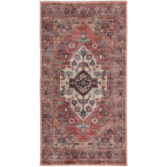 Nourison Brilliance Machine Washable 2' x 3'9" Rust Multicolor Vintage Indoor Non-Slip Flatweave Rug