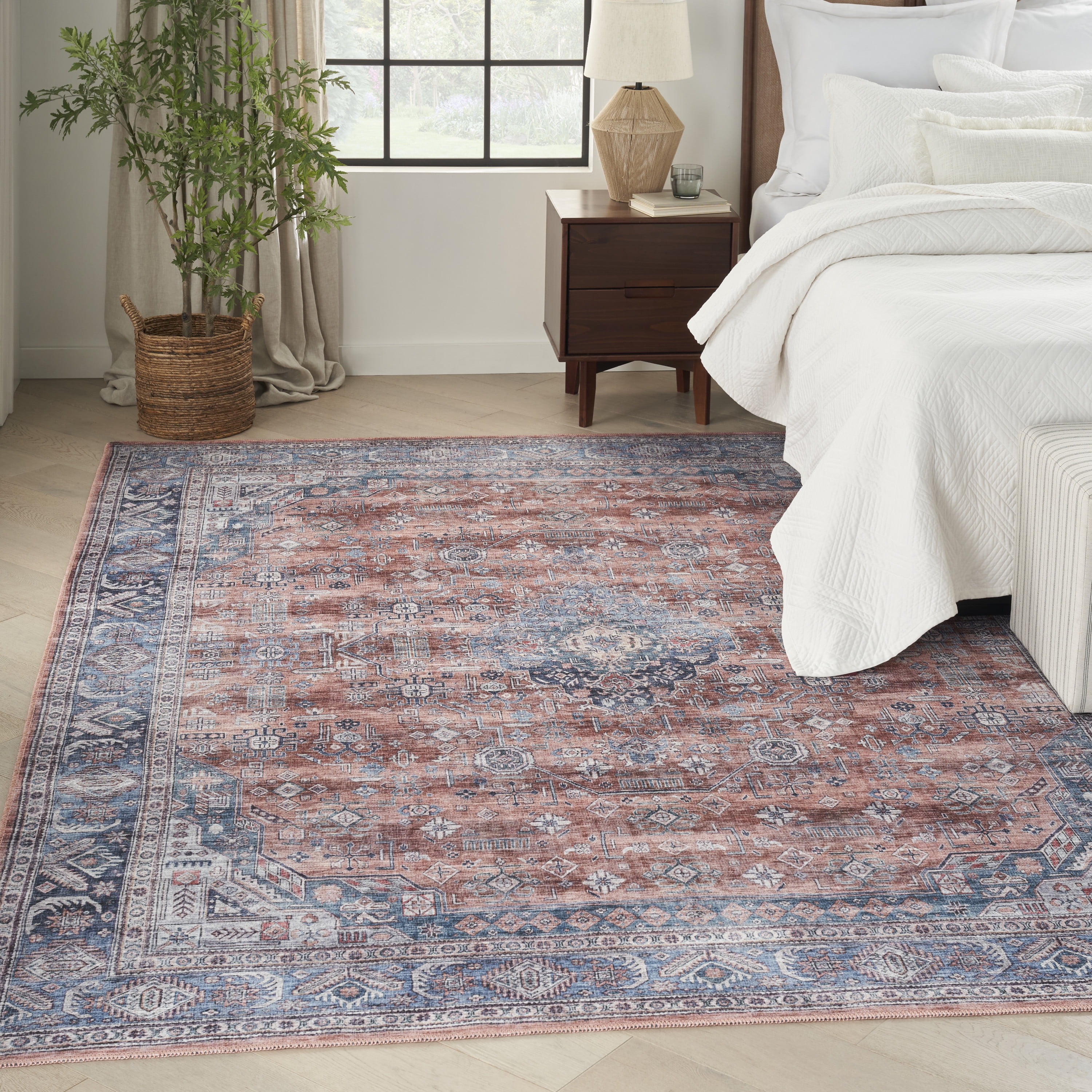 Vintage Charm 5' x 7' Blue and Multi Persian Washable Rug