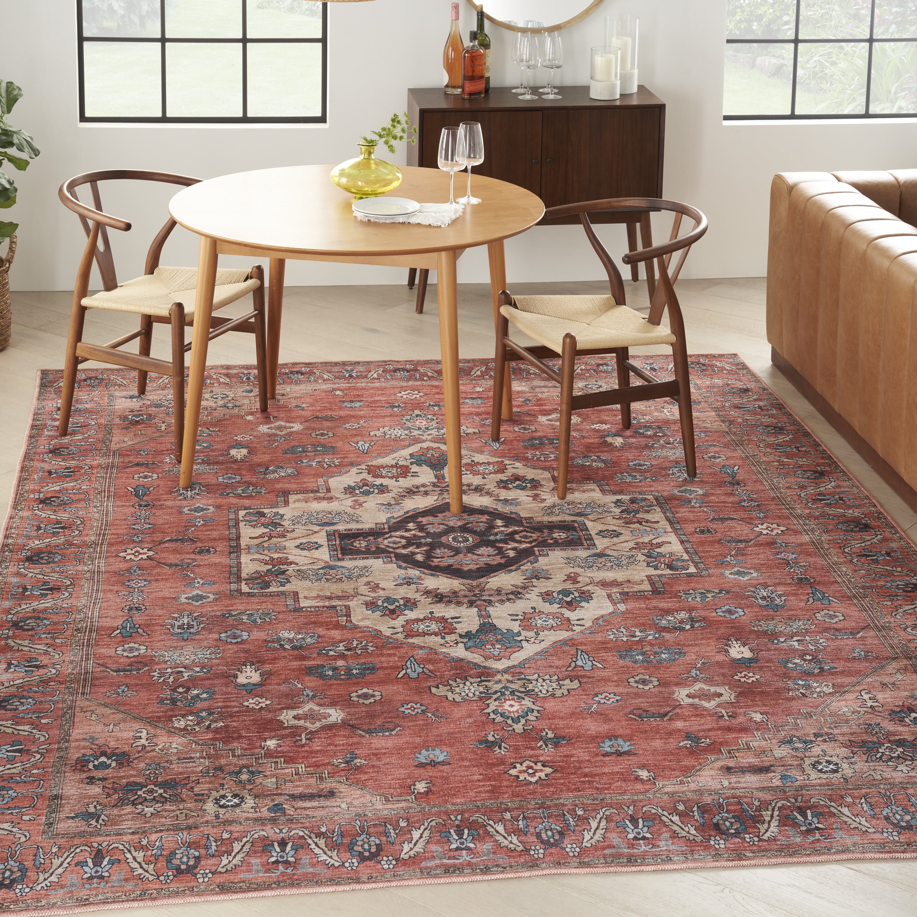 Ivory and Brick 5' x 7' Reversible Flat Woven Synthetic Rug