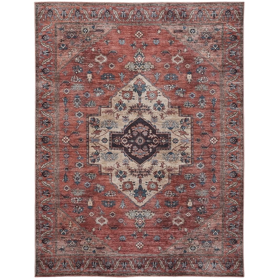 Nourison Brilliance Machine Washable 7'10" x 9'10" Rust/Multicolor Vintage Indoor Rug