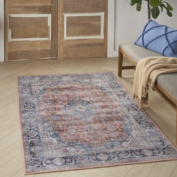 Nourison Brilliance Machine Washable Bohemian Blue/Multi 4' x 6' Area Rug, (4x6)