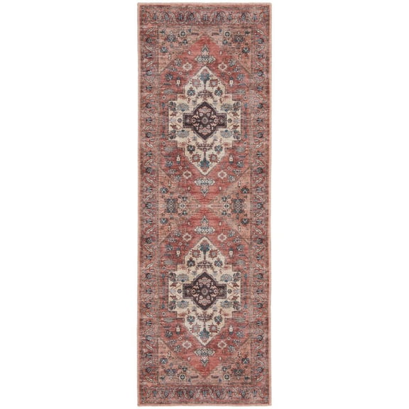 Nourison Brilliance Machine Washable Bohemian Rust Multicolor 2' x 6' Area Rug, (2x6)