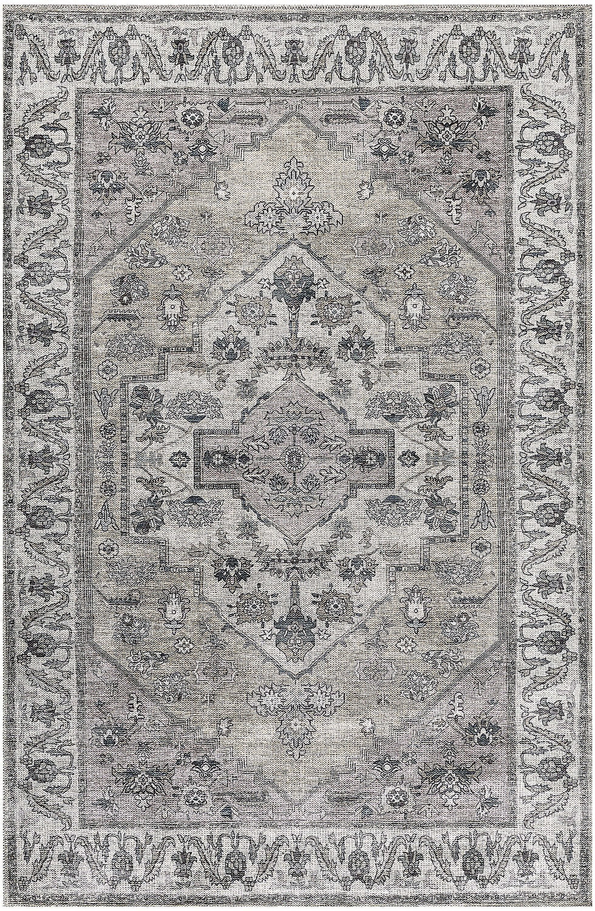 Brilliance 4' x 6' Beige Multicolor Washable Synthetic Rug