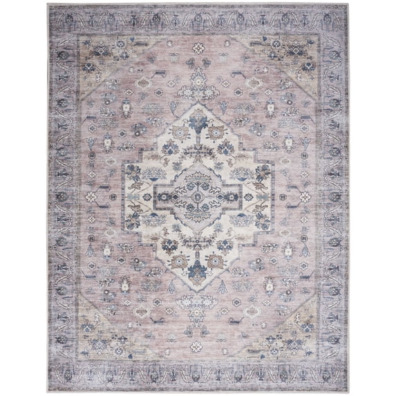 Nourison Washable Brilliance Medallion Indoor Rug Blush 9'2" x 12'