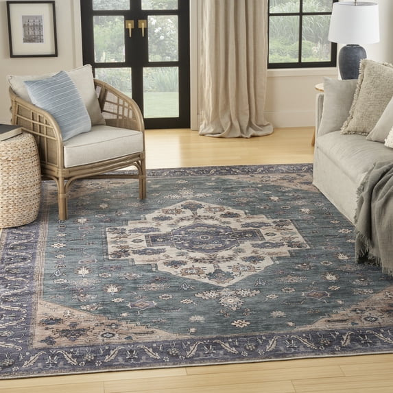 Nourison Brilliance Machine Washable Persian Teal Blue 9'2" x 12' Area Rug (9x12)