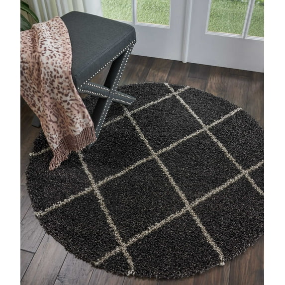 Nourison Brisbane Trellis Charcoal 5' x ROUND Area Rug, (5 Round)