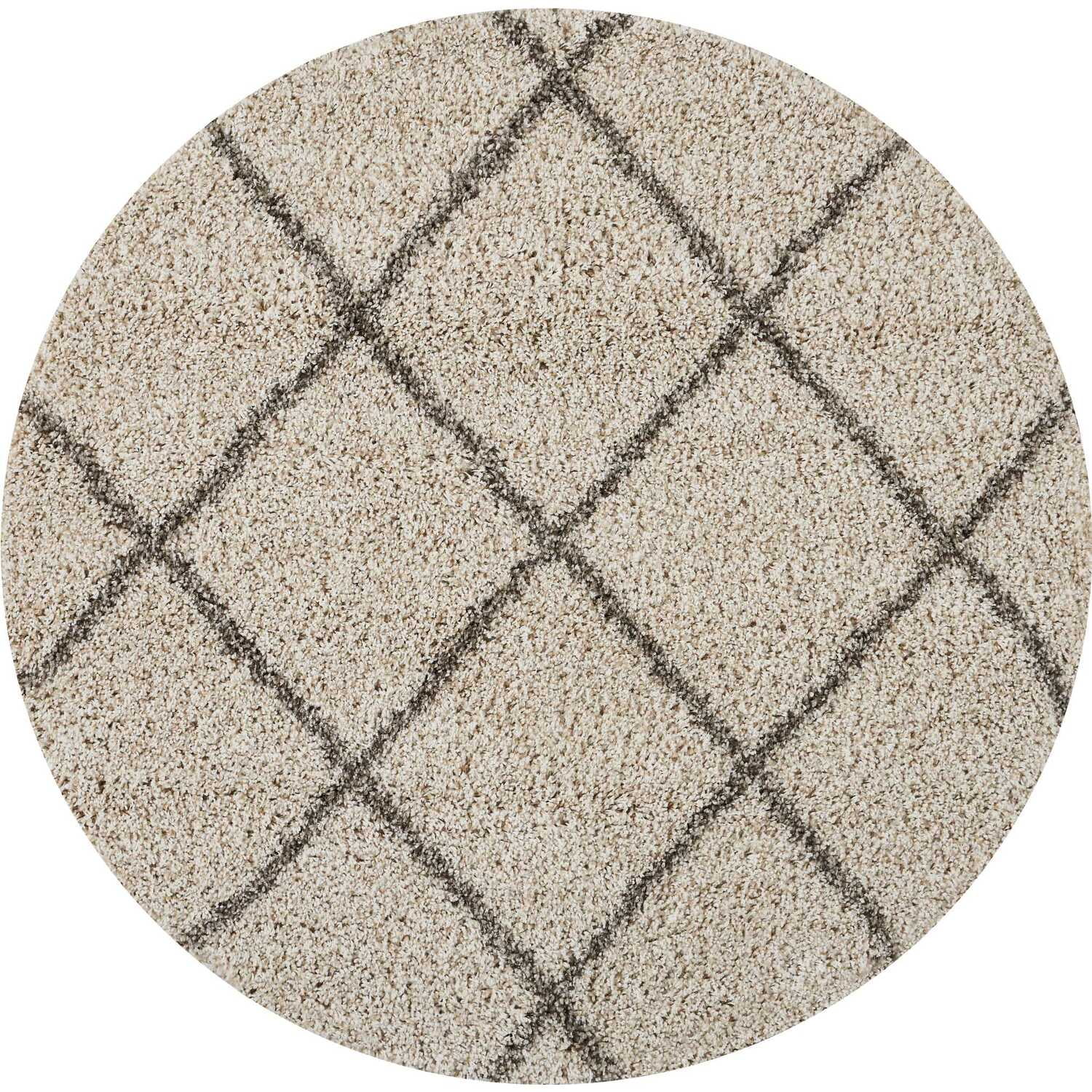 Cream Diamond Pattern Round Shag Area Rug, 5'