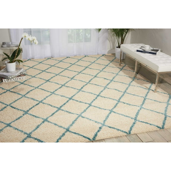 Nourison Brisbane Trellis Ivory/Aqua 8'2" x 10' Area Rug, (8x10)
