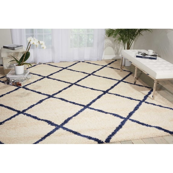 Nourison Brisbane Trellis Ivory/Blue 8'2" x 10' Area Rug, (8x10)