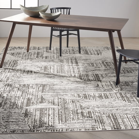 Nourison CK024 Irradiant Abstract Cream Black 9' x 12' Area Rug (9x12)