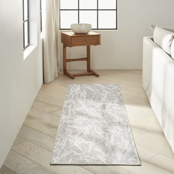 Nourison CK950 Rush Abstract Grey Ivory 2'3" x 7'3" Area Rug (2x7)