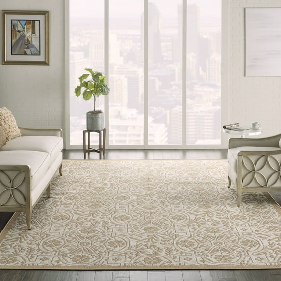 Nourison Calabas Indoor/Outdoor Modern French Country Beige/Cream 7'10" x 10'6" Area Rug, (8' x 11')