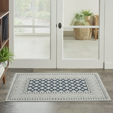 Nourison Calobra Indoor/Outdoor Contemporary Bordered Blue 2'2" x 3'9" Area Rug, (2' x 4')