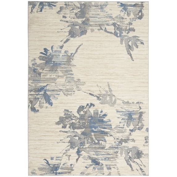 Nourison Calvin Klein Enchanting Botanical Floral Abstract Area Rug Ivory/Grey/Blue 5'3" x 7'3" 5' x 8'
