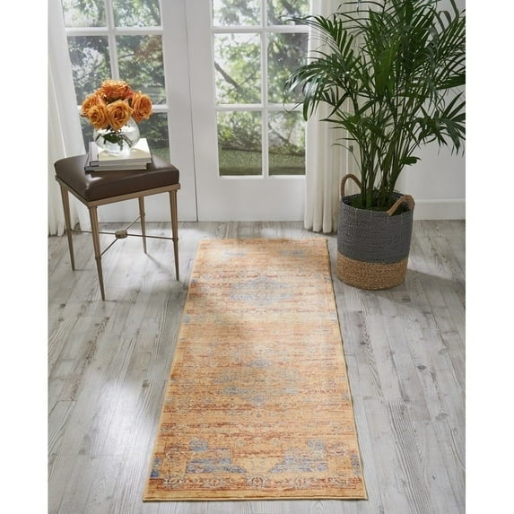 Nourison Cambria Area Rug Blue 2'3" x 7'10" Runner Abstract 8' Runner Runner, Indoor Entryway, Kitchen, Living Room Burgundy, Teal, Orange Runner,