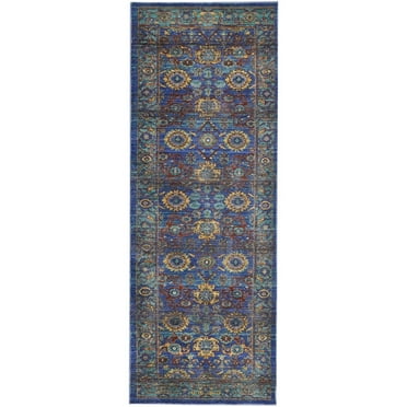Nourison  Cambria Vintage Floral Area Rug Blue 2' x 5'11" Runner Abstract 6' Runner Runner, Indoor Entryway, Kitchen, Living Room Red, Yellow Runner,