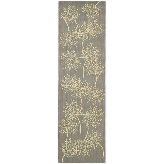 Nourison Capri Wool Area Rug Grey 2'3" x 8' Runner Latex Free Floral & Botanical 8' Runner Indoor Yellow Rectangle