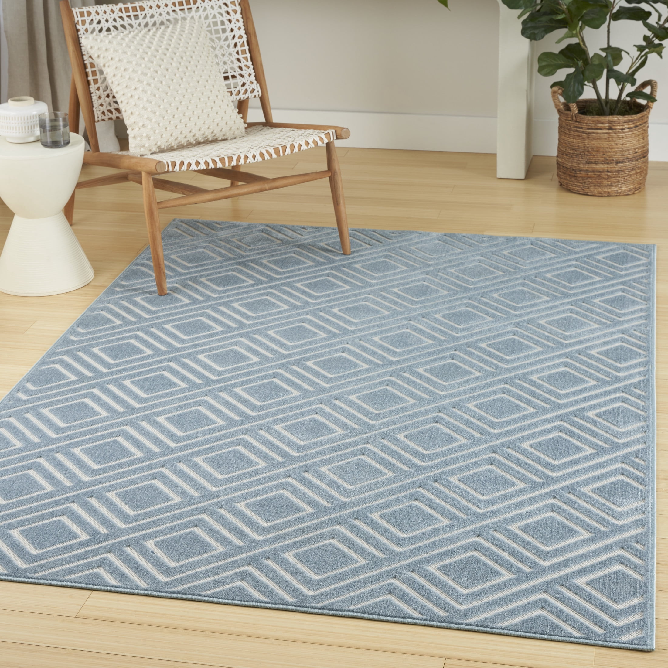 Nourison Care Free 5'3" x 7' Blue Modern Indoor Rug