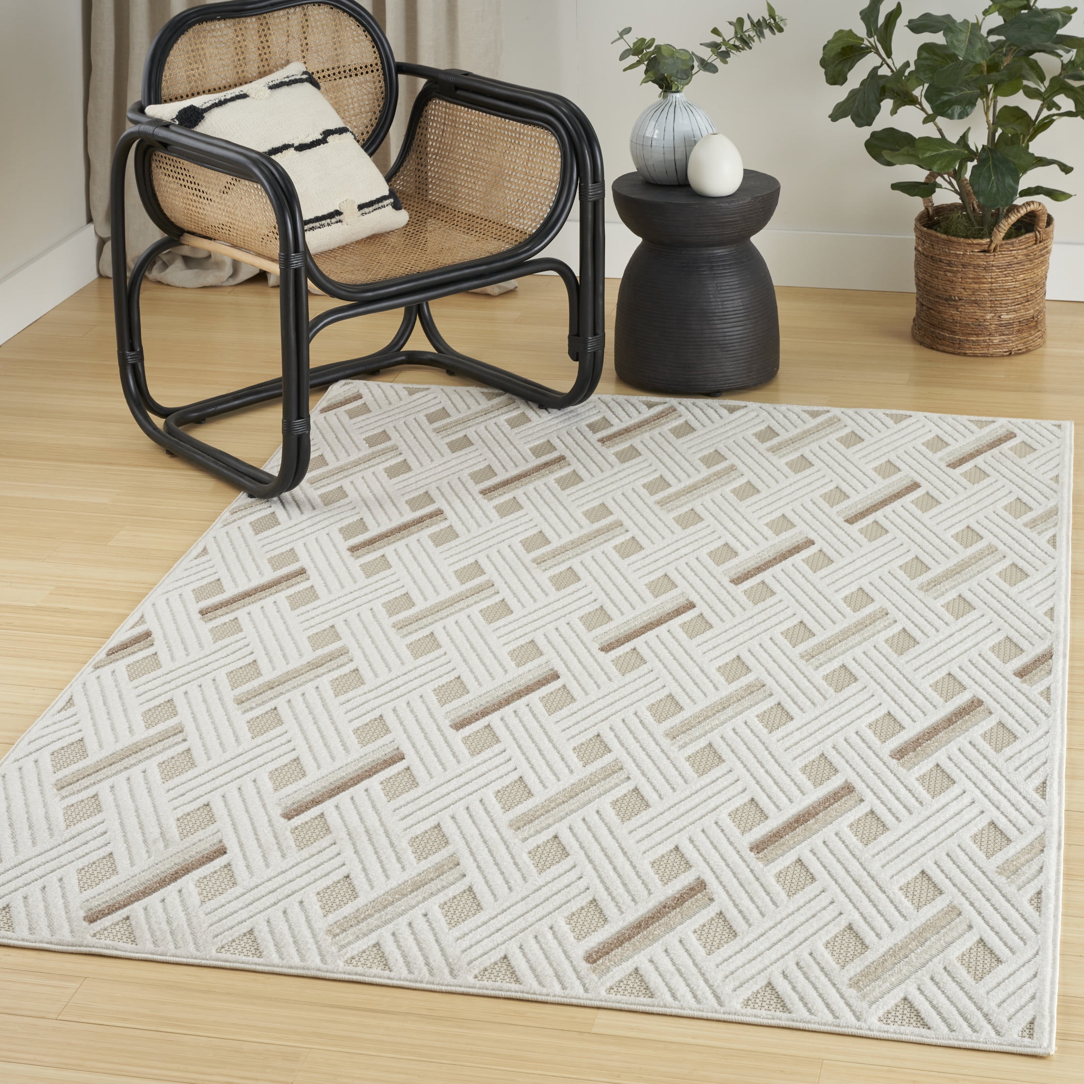 Nourison Care Free 5'3" x 7' Ivory Beige Modern Indoor Rug
