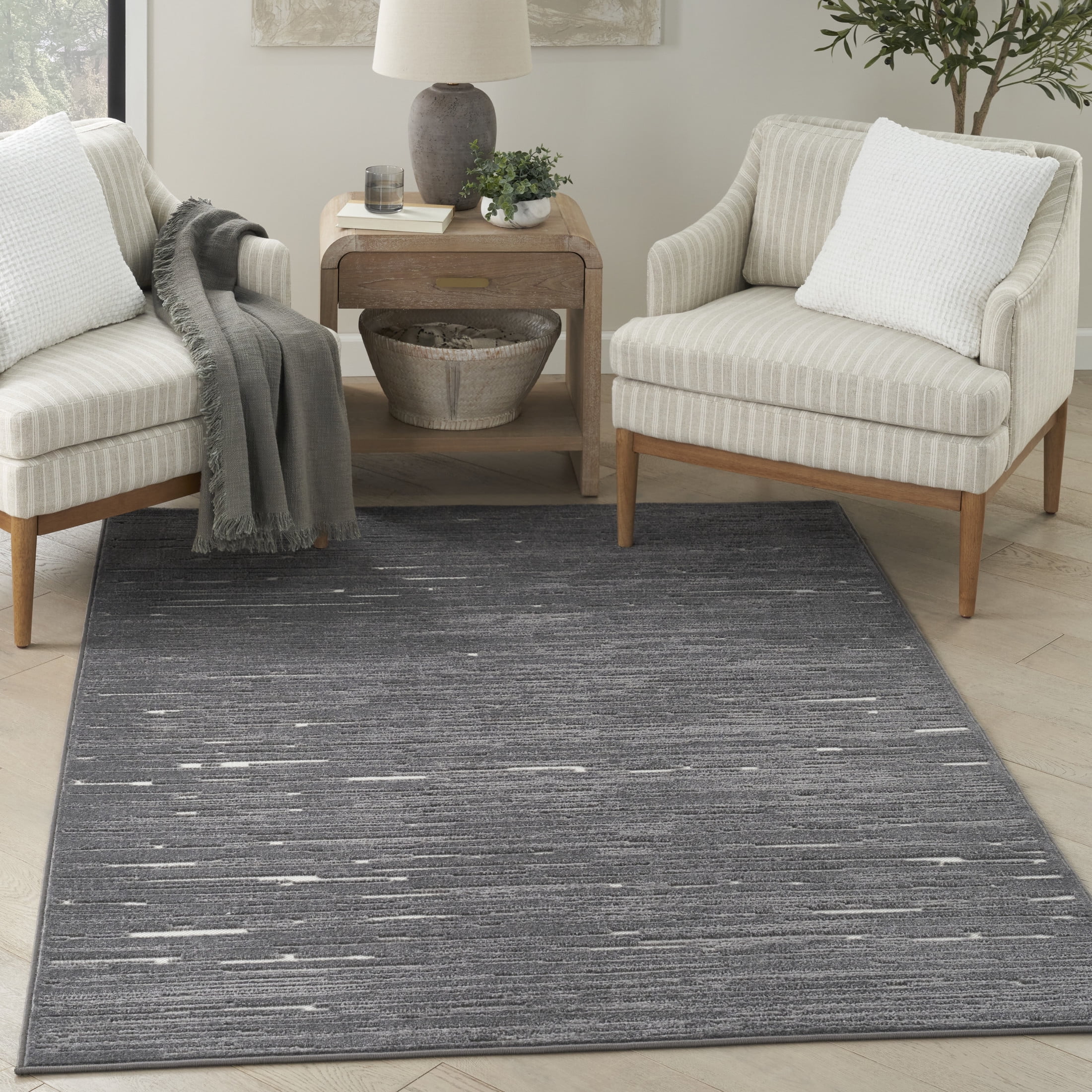 Nourison Care Free 6'7" x 9'2" Grey Modern Indoor Rug