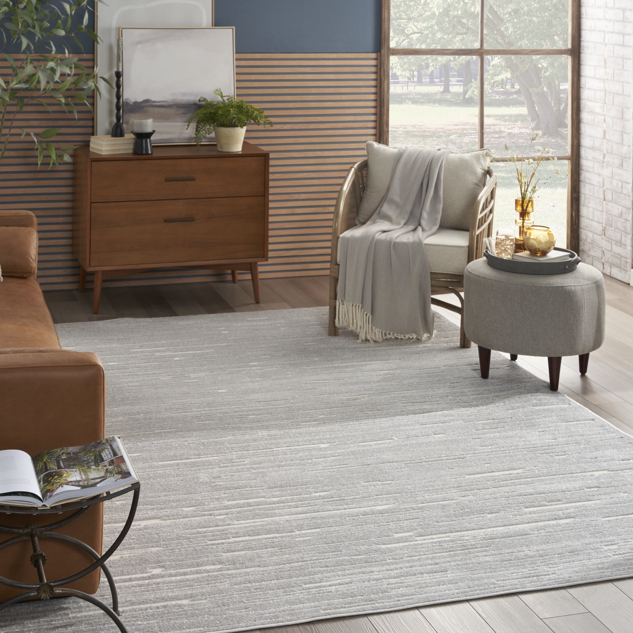Nourison Care Free 7'10" x 9'10" Light Grey Modern Indoor Rug