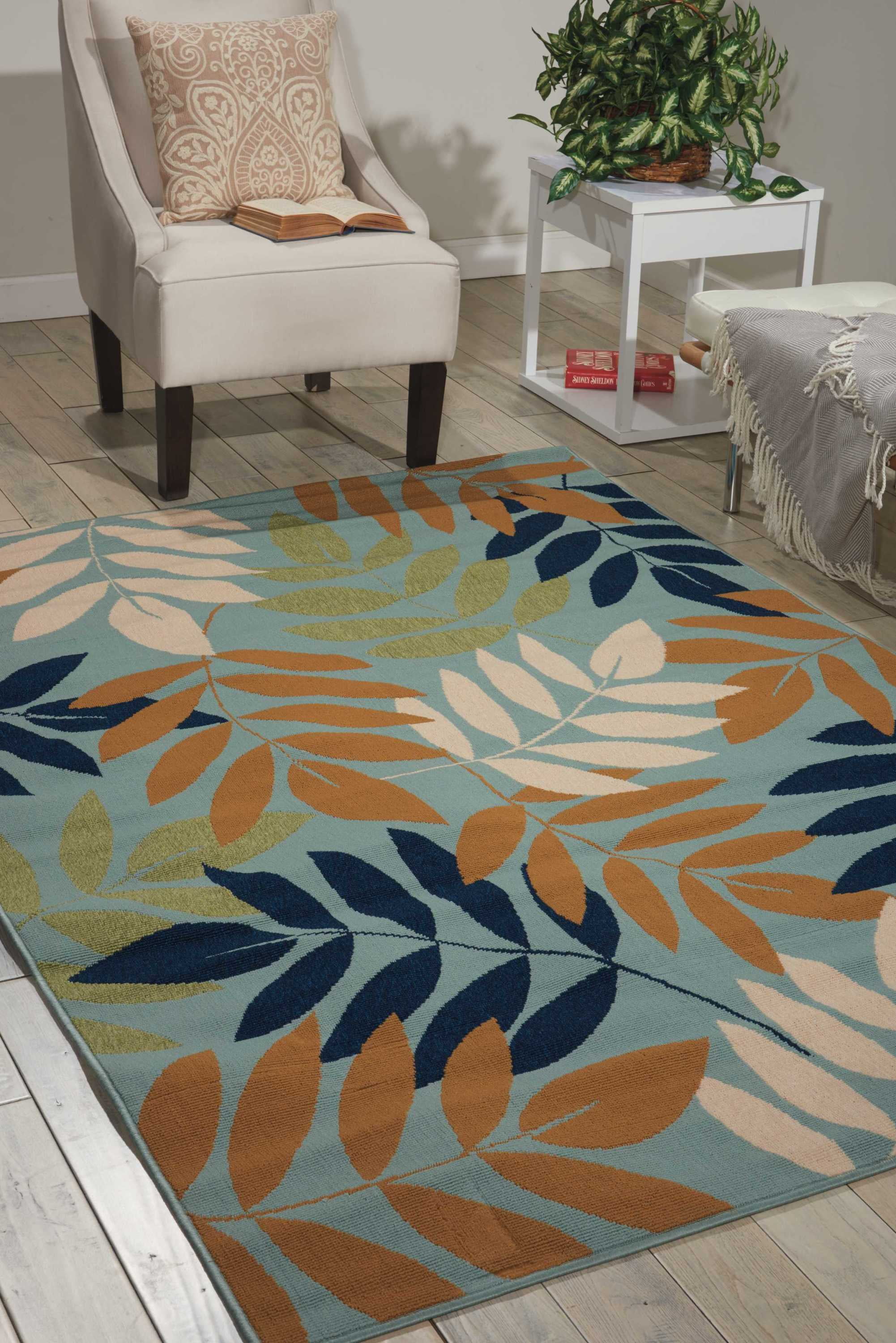 Nourison Caribbean Indoor/Outdoor Blue 9'3" x 12'9" Area Rug, (9x13)