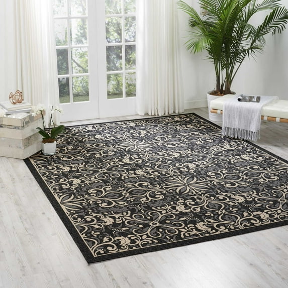 Nourison Caribbean Indoor/Outdoor Charcoal 9'3" x 12'9" Area Rug, (9x13)