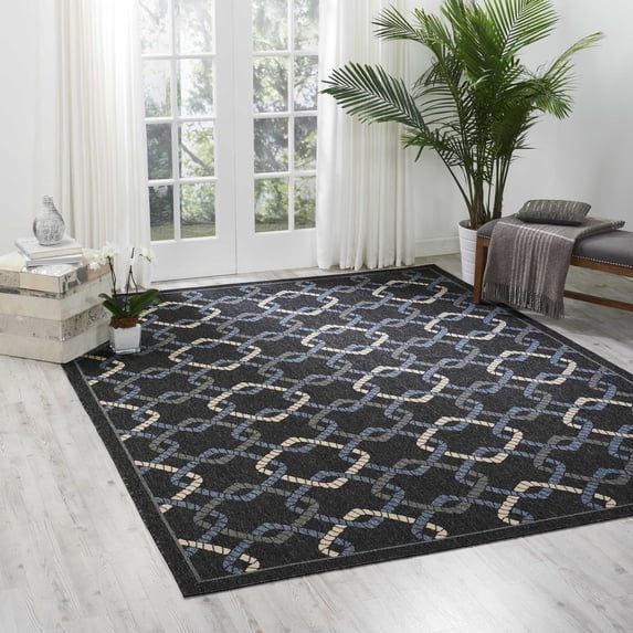 Nourison Caribbean Indoor/Outdoor Charcoal 9'3" x 12'9" Area Rug, (9x13)