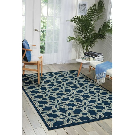 Nourison Caribbean Indoor/Outdoor Geometric Contemporary Navy 1'9" x 2'9" Area Rug, (2' x 3')