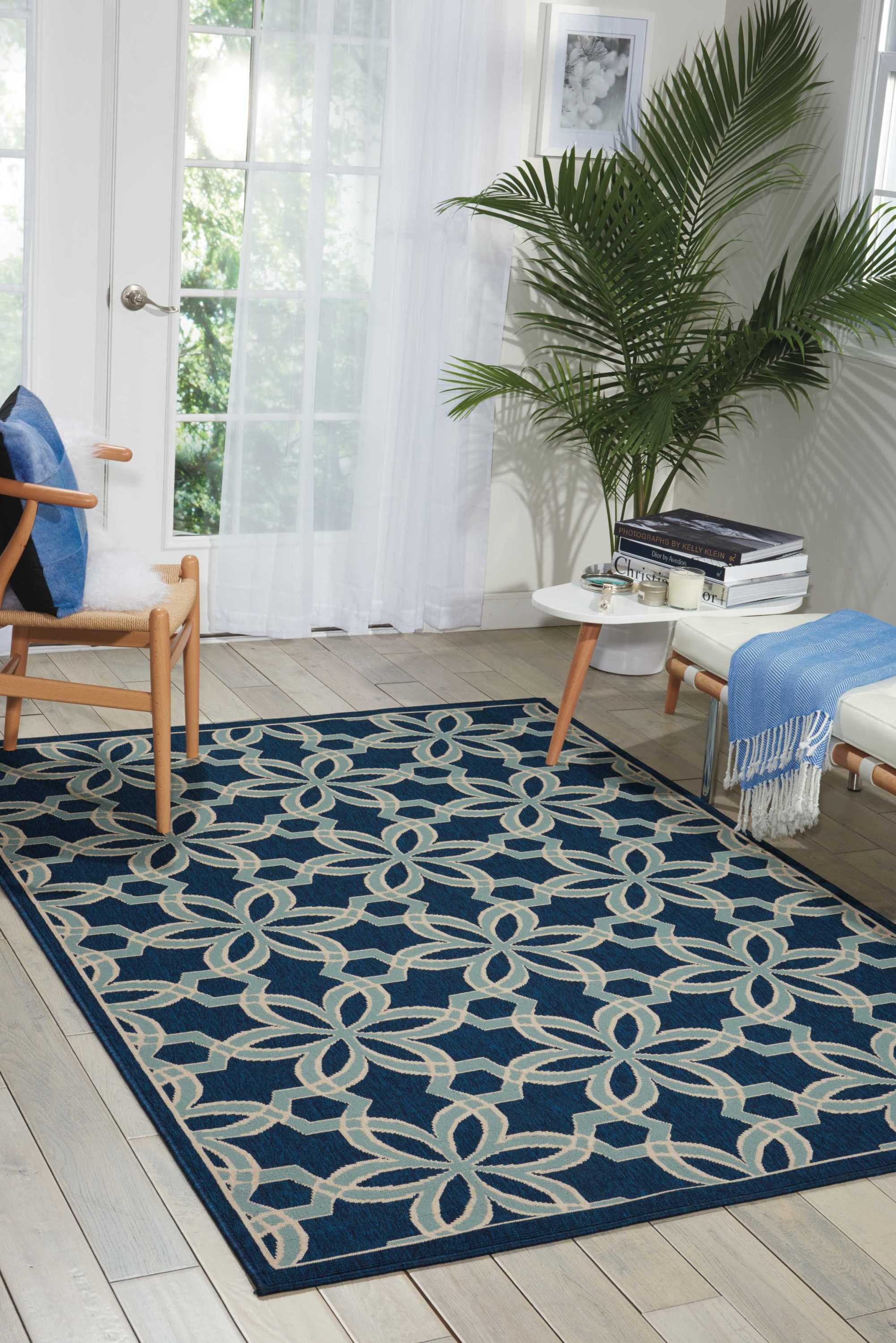 Nourison Caribbean Indoor/Outdoor Geometric Contemporary Navy 9'3" x 12'9" Area Rug, (9' x 13')