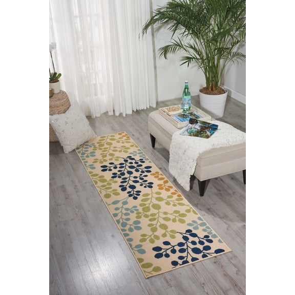Nourison Caribbean Indoor/Outdoor Ivory 2'3" x 7'6" Area Rug, (2x8)