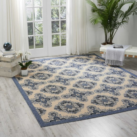 Nourison Caribbean Indoor/Outdoor Ivory/Blue 9'3" x 12'9" Area Rug, (9x13)