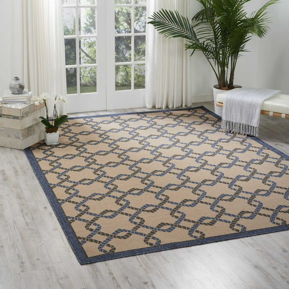 Nourison Caribbean Indoor/Outdoor Ivory/Blue 9'3" x 12'9" Area Rug, (9x13)