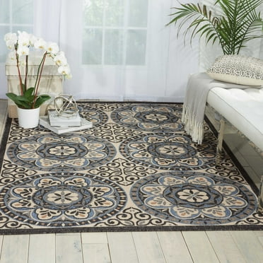 Nourison Caribbean Indoor/Outdoor Ivory/Charcoal 2'3" x 7'6" Area Rug, (2x8)