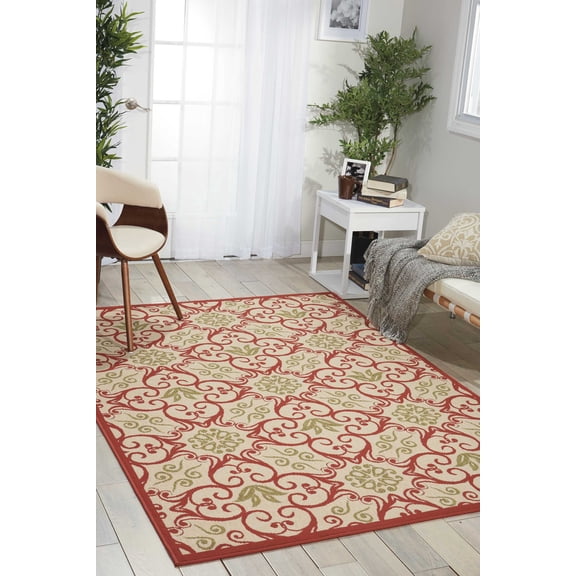 Nourison Caribbean Indoor/Outdoor Ivory/Rust 9'3" x 12'9" Area Rug, (9x13)