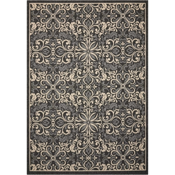 Nourison Caribbean Indoor/Outdoor Modern French Country Charcoal 2'6" x 4' Area Rug, (3' x 4')