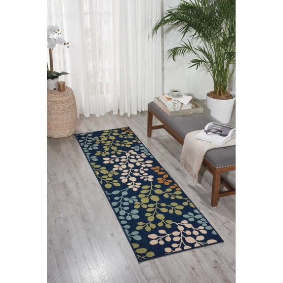 Nourison Caribbean Indoor/Outdoor Navy 2'3" x 7'6" Area Rug, (2x8)