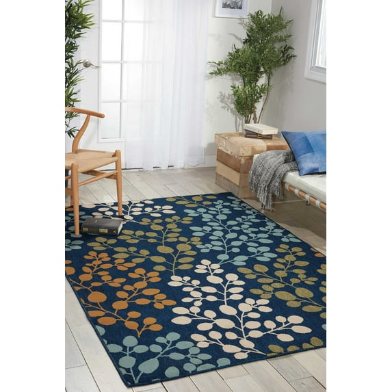 Nourison Caribbean Indoor/Outdoor Navy 2'6" x 4' Area Rug, (3x4)