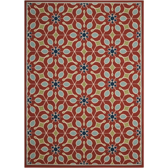 Nourison Caribbean Indoor/Outdoor Retro Floral Rust 5'3" x 7'5" Area Rug, (5' x 8')
