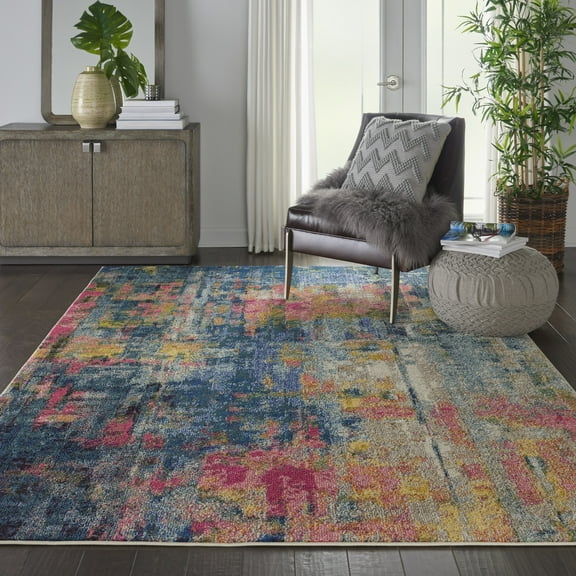 Nourison Celestial Abstract Blue/Yellow 6'7" x 9'7" Area Rug, (7x10)