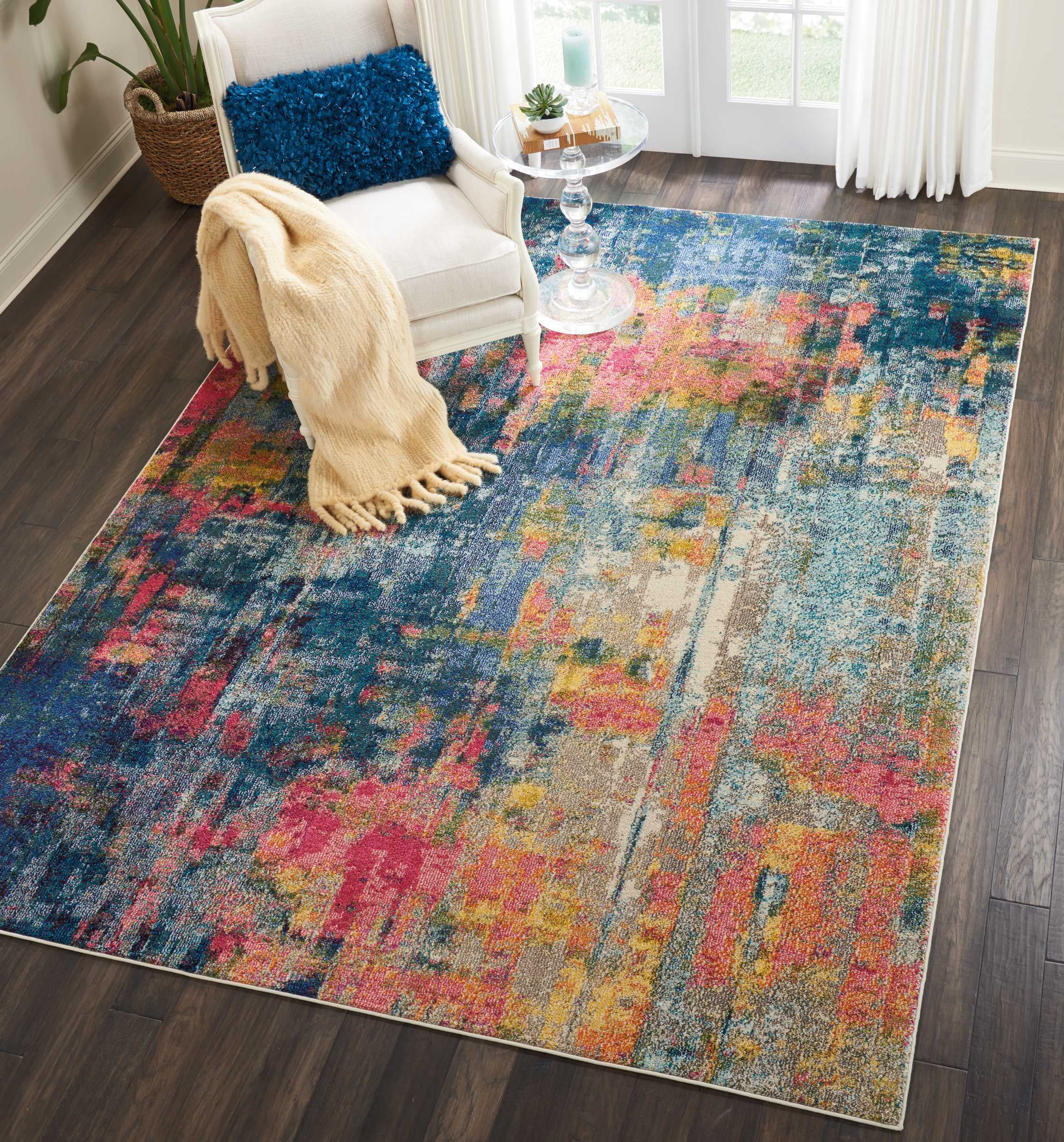 Nourison Celestial Abstract Blue/Yellow Area Rug, 7'10