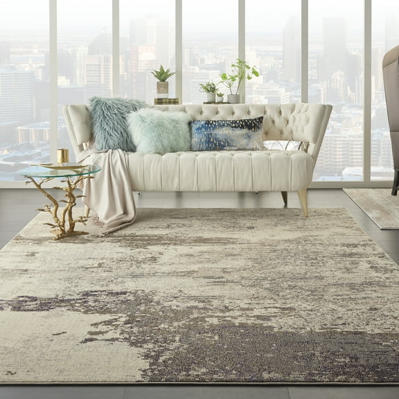 Nourison Celestial Abstract Ivory/Grey 9' x 12' Area Rug, (9x12)