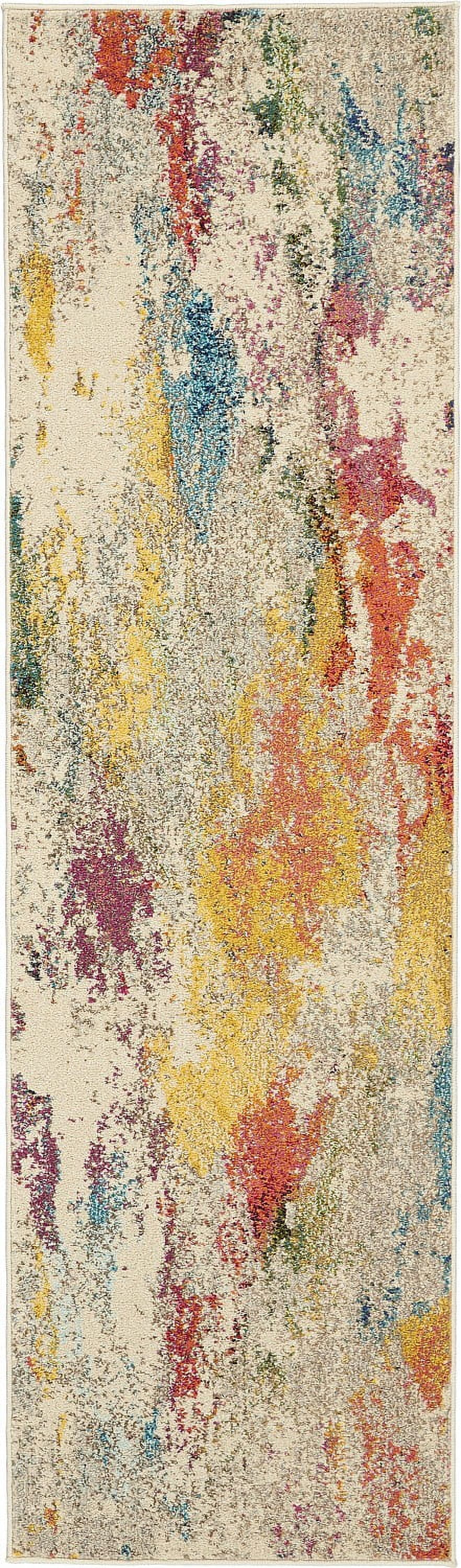 Ivory and Multicolor Abstract Hand-knotted Area Rug
