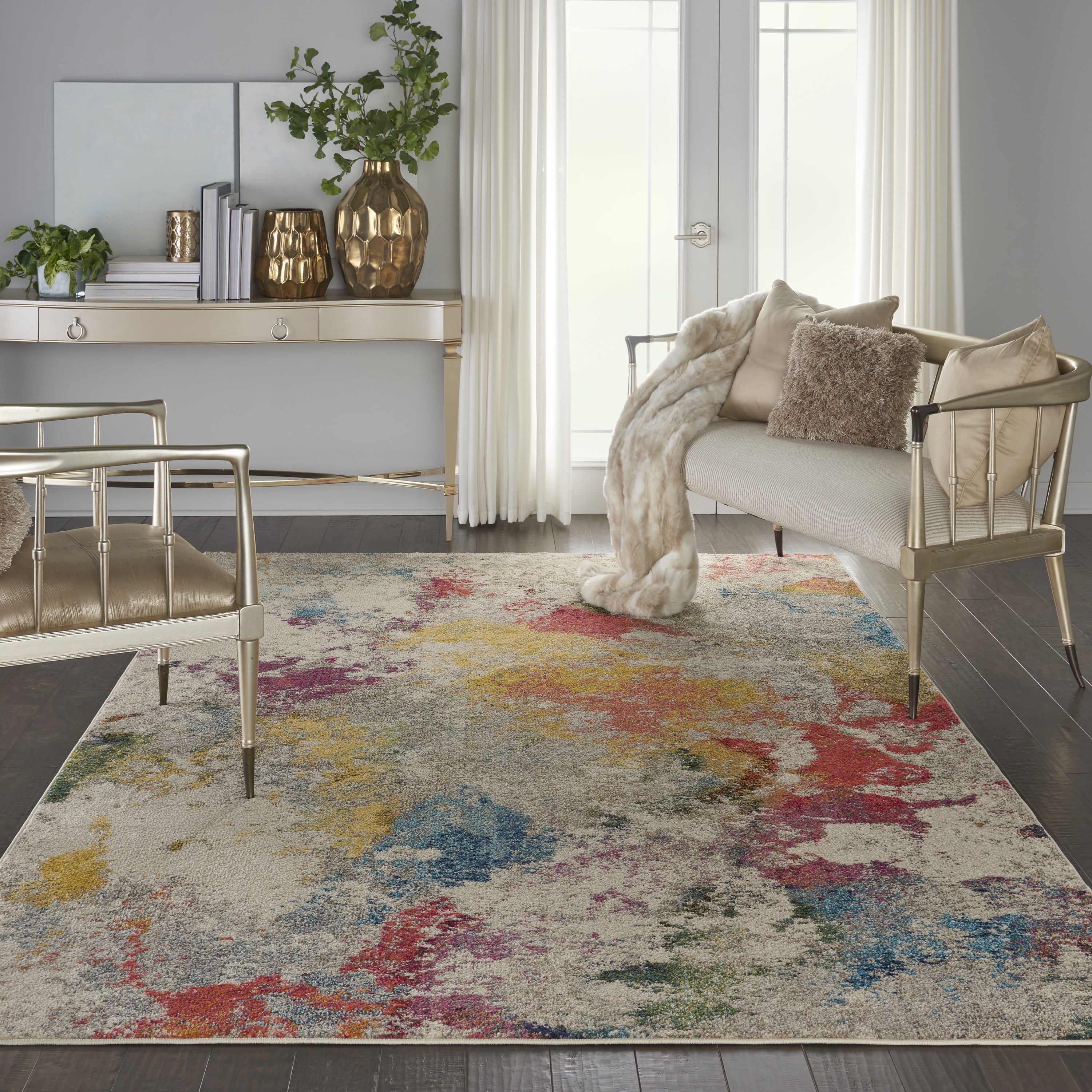 Neon 6x9 Rug Nourison Celestial Abstract Ivory/Multicolor 6' x 9' Area Rug, (6x9 ...