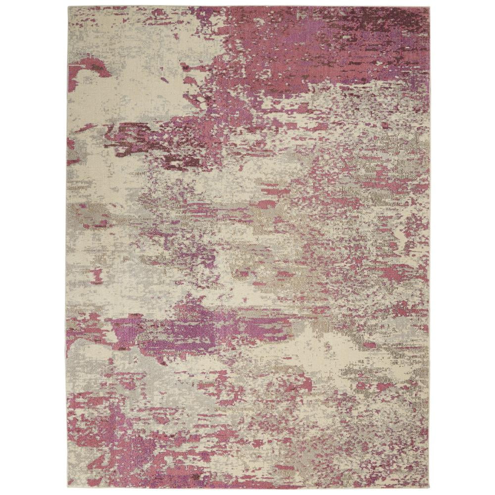 Ivory and Pink Abstract Rectangular Synthetic Area Rug