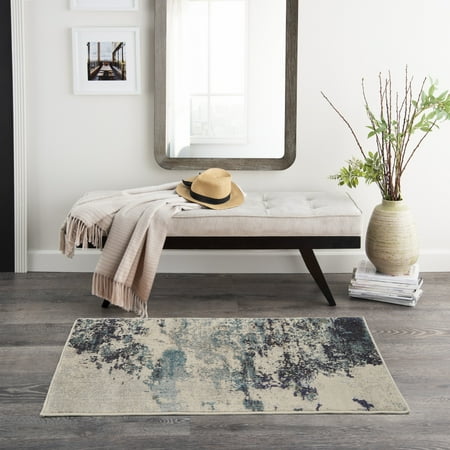 Nourison Celestial Abstract Ivory/Teal Blue 2'2" x 3'9" Area Rug, (2x4)